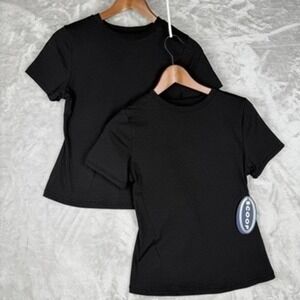 Black Short Sleeve Crew Neck T Shirt Women's Basic Essential Top SET SMALL